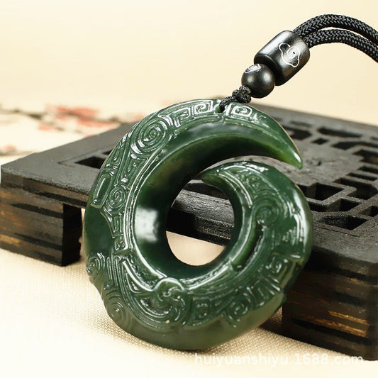 Jade Necklace - Double - Sided Cloud & Reincarnation Pendant, Hand - Carved Hetian Jade Amulet - STAR8S