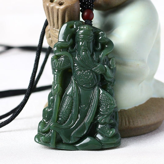 Jade Necklace - Hand - Carved Hetian Jade Guan Gong Pendant for Men, Powerful Warrior Amulet - STAR8S