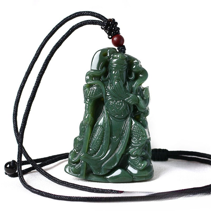 jade necklace - hand - carved hetian jade guan gong pendant for men, powerful warrior amulet - star8s