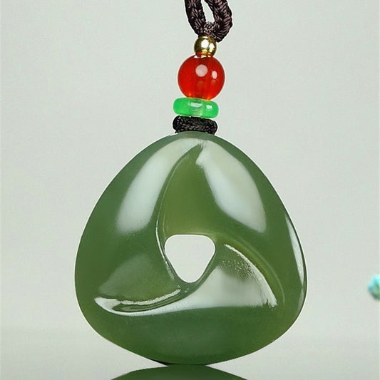 Jade Necklace - Triangular HeTian Jade Amulet Pendant with Colorful Beads for Good Fortune and Peace - STAR8S