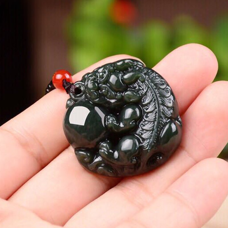 jade necklace with pixiu pendant - green jade amulet for wealth & protection - adjustable cord necklace for men - star8s