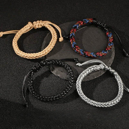 Men's Wax Rope Bracelet, Fusion of European - American Style and Traditional Blessings - STAR8S