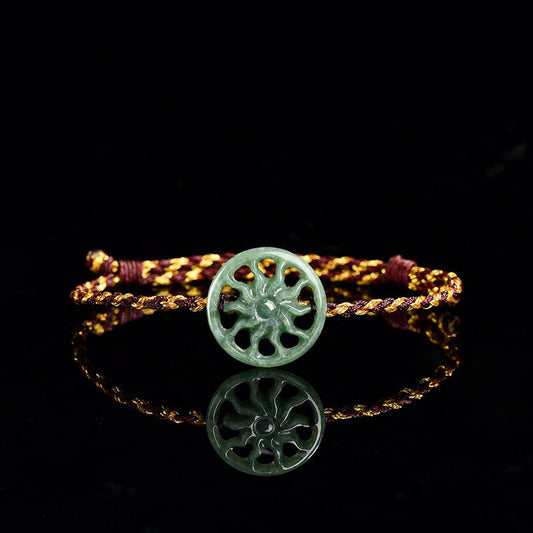 Natural bean green sun handwoven jade men's and women's couple hand rope bracelet - STAR8S