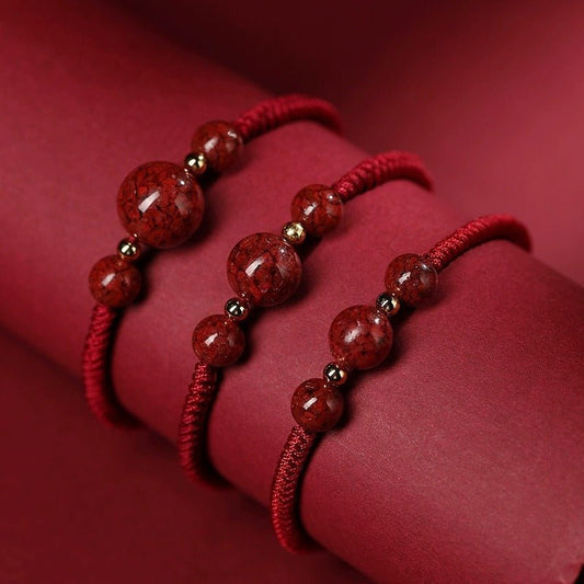 Natural Cinnabar Crystal Sand Red String Bracelet – Handwoven Adjustable Good Luck Jewelry - STAR8S