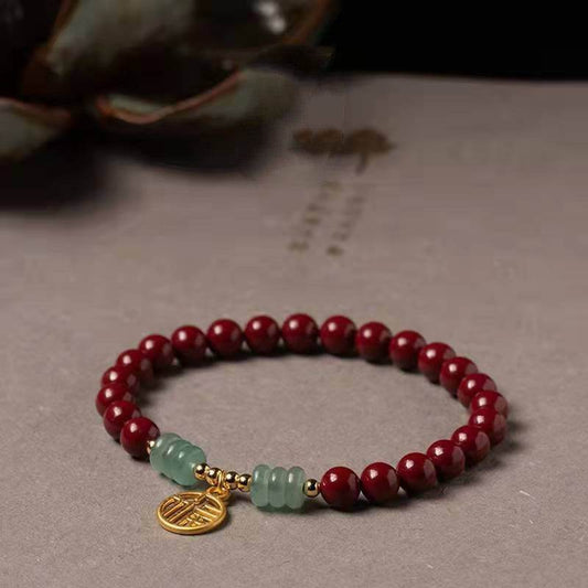 Natural Cinnabar & Dongling Jade Blessing Bracelet for Natal Year - STAR8S