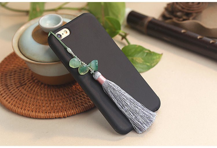 natural green agate lotus seed phone charm keychain with tassel – stylish & unique design - star8s