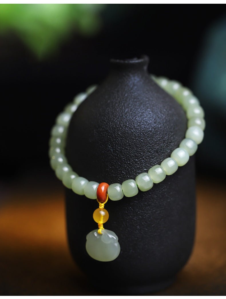 natural hetian jade 6x7mm single strand bracelet with ruyi pendant - simple and elegant jewelry for women 🌿✨ - star8s