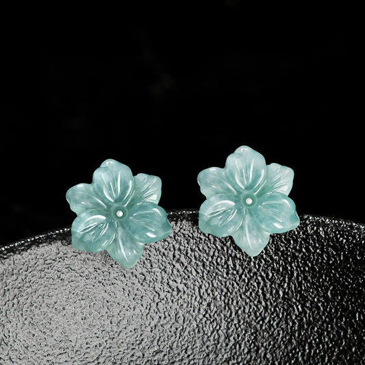 Natural Hetian Jade Blue Water Orchid Earrings – Ice Seed Jade Flower Petals with S925 Silver - STAR8S