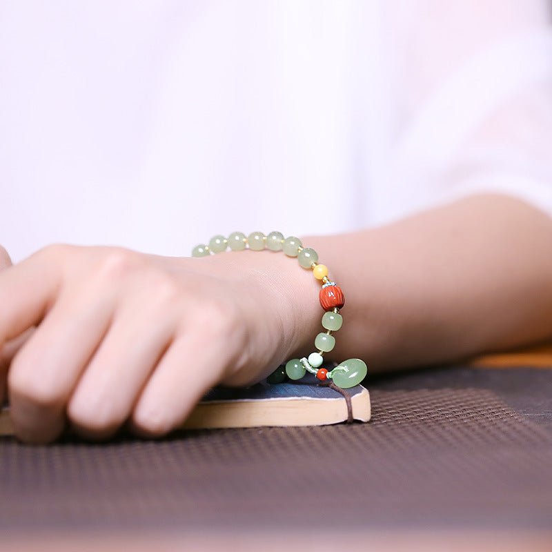 natural hetian jade bracelet with honey amber, 6mm original design - star8s