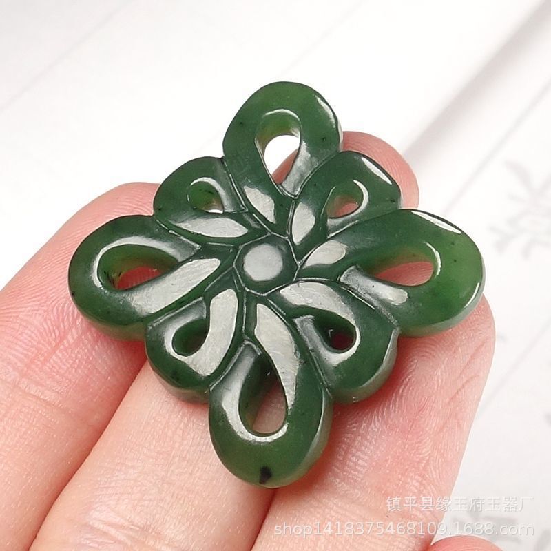 natural hetian jade chinese knot pendant - green jadeite ruyi knot necklace, lucky jade pendant for men & women - star8s