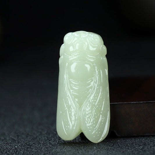 Natural Hetian Jade Cicada Pendant, White Jade Handcrafted Necklace for Men and Women 🍃🐞 - STAR8S