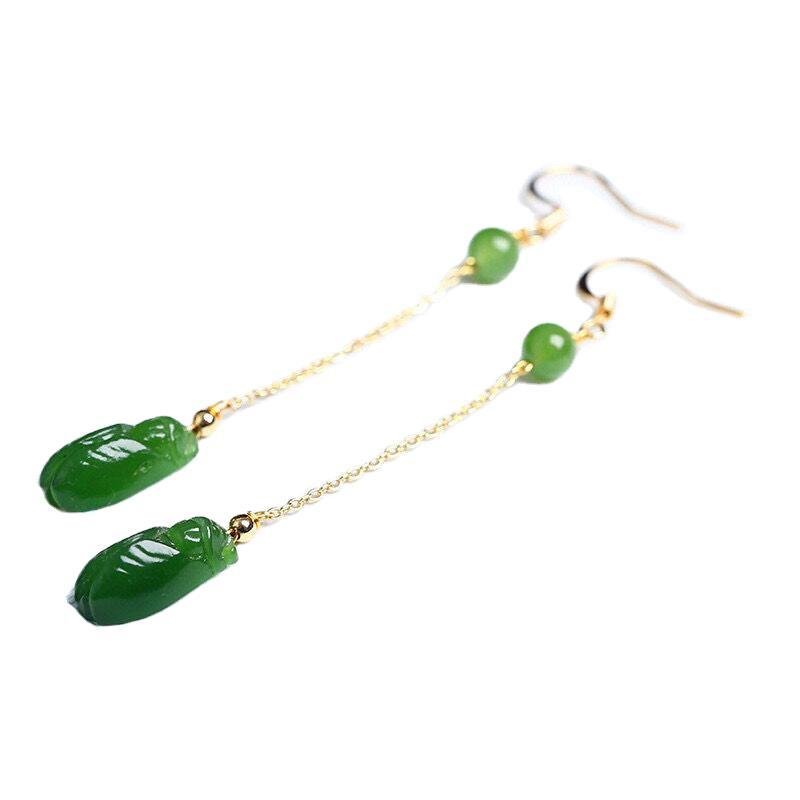 natural hetian jade golden cicada earrings | original design, fashionable for women - star8s