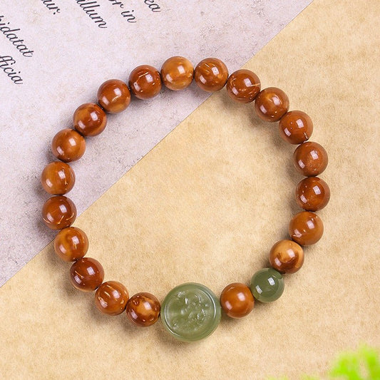 Natural Hetian Jade Lion Beaded Bracelet | Adjustable Women's Lucky Bracelet | Good Luck Charm - STAR8S