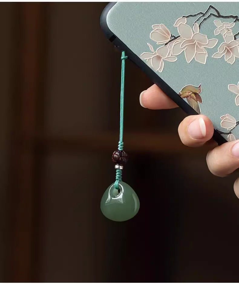 natural hetian jade peace lock phone charm - lucky pendant for good fortune, gift for birth year - star8s