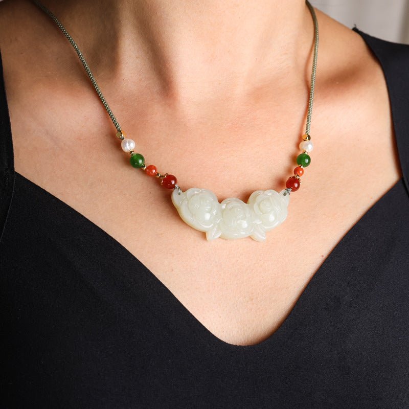 natural hetian jade ruyi lock pendant – white jade peony flower collarbone necklace | luxury gift for loved ones - star8s