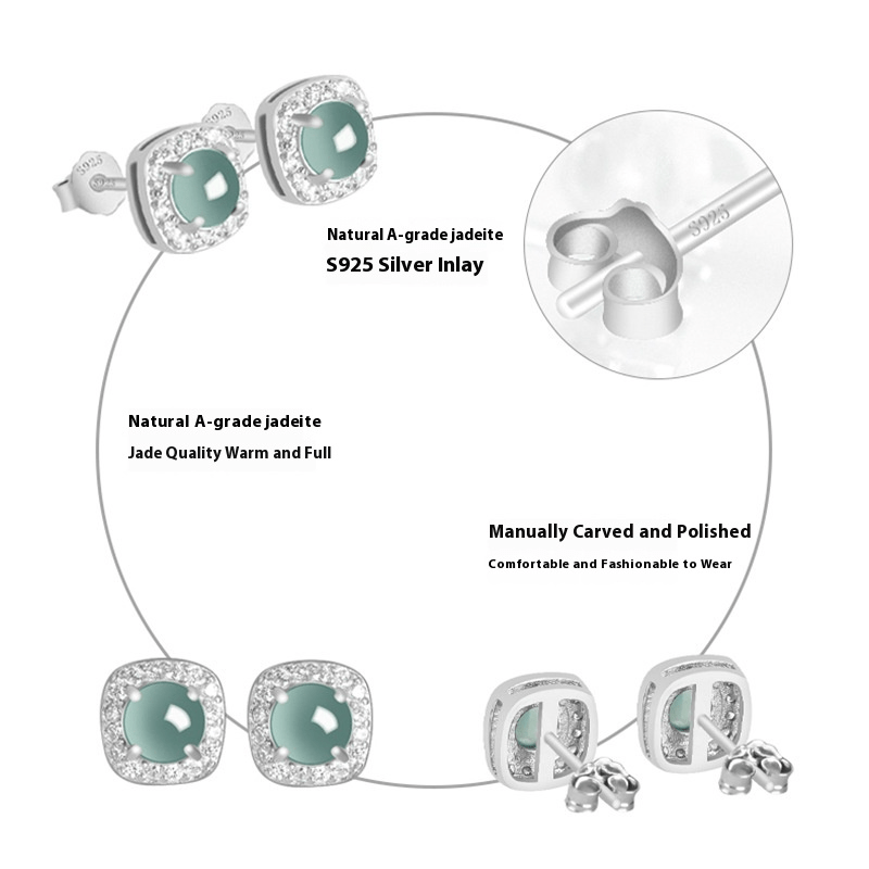 natural jade blue water square stud earrings | s925 silver inlaid ice jade β high - end fashion jewelry for women - star8s