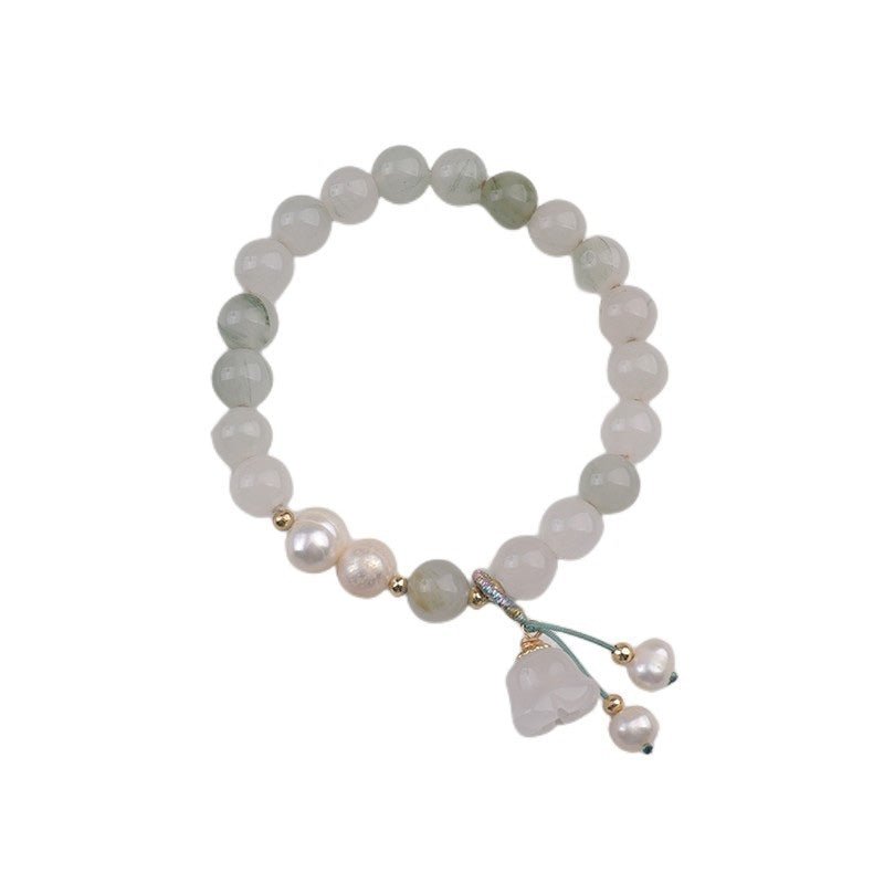 natural jade bracelet with lily of the valley bead charm - elegant women’s bracelet - star8s