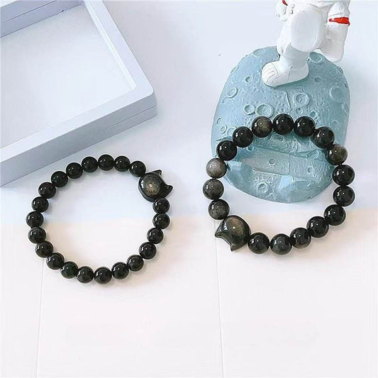 Natural Silver Obsidian Couple Bracelet, Niche Design for Long - distance Love - STAR8S