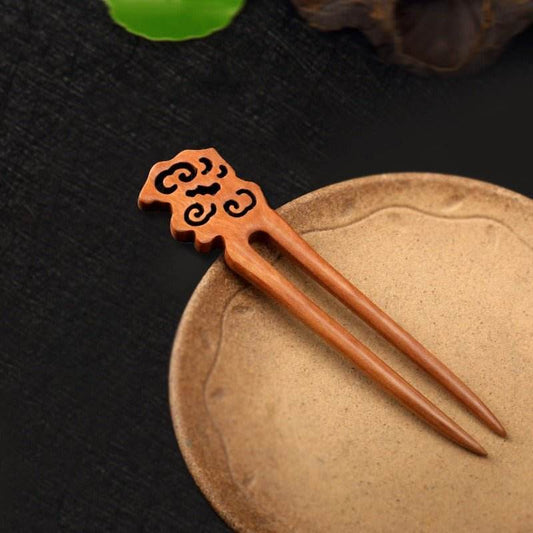 Peach Wood U shaped Double Prong Hairpin Trendy Minimalist Bun Styling Choice - STAR8S