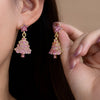Pink Christmas Tree Earrings – Sparkling Holiday Jewelry for Women | Festive Rhinestone Dangle Earrings