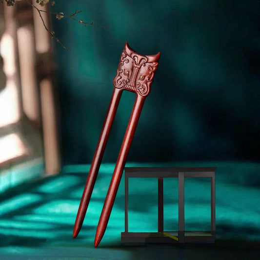 Red Sandalwood Handmade U - shaped Hairpin, Stylish for Bun & Vintage Look - STAR8S