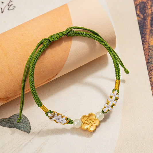 Red String Bracelet: Chinese Jade Peach Blossom 925 Silver | STAR8S