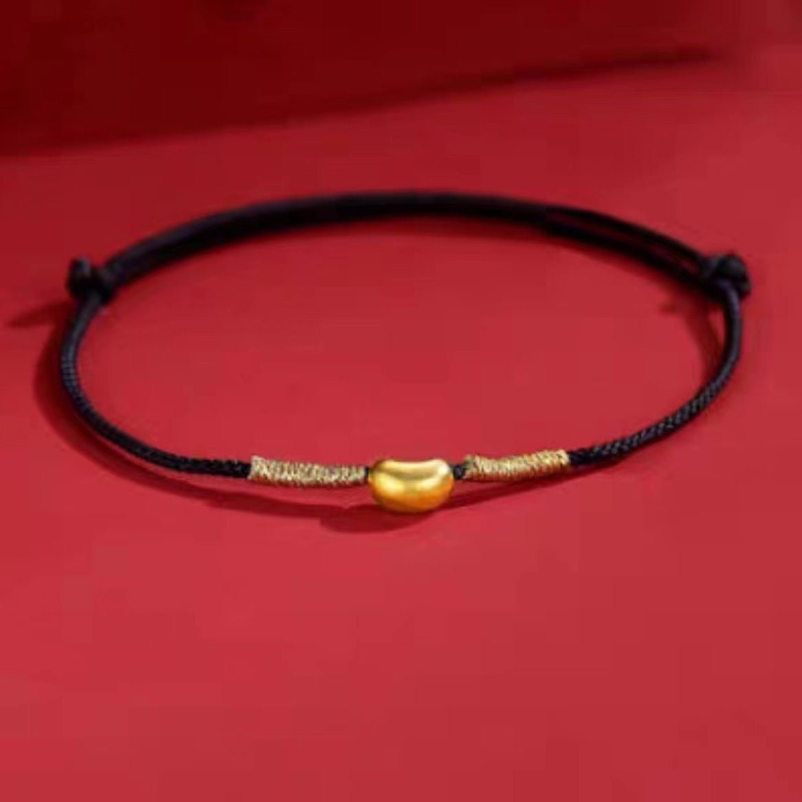 red string bracelet - couple love knot bracelet with gold - plated copper bean charm - star8s