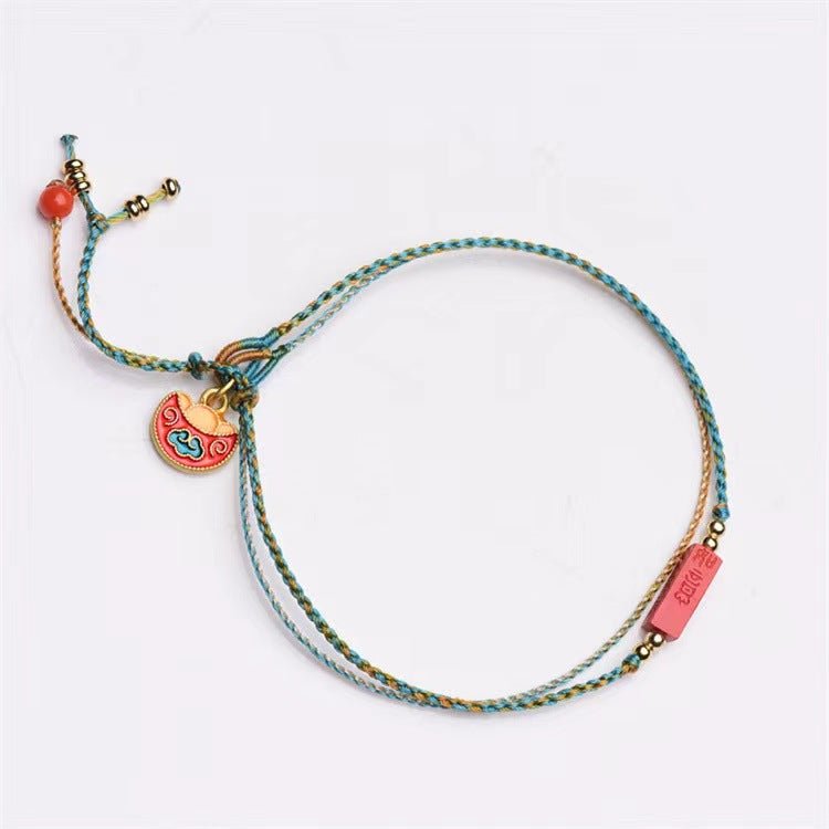 red string bracelet – double layered chinese style with wax seal charm – adjustable good luck bracelet for women - star8s