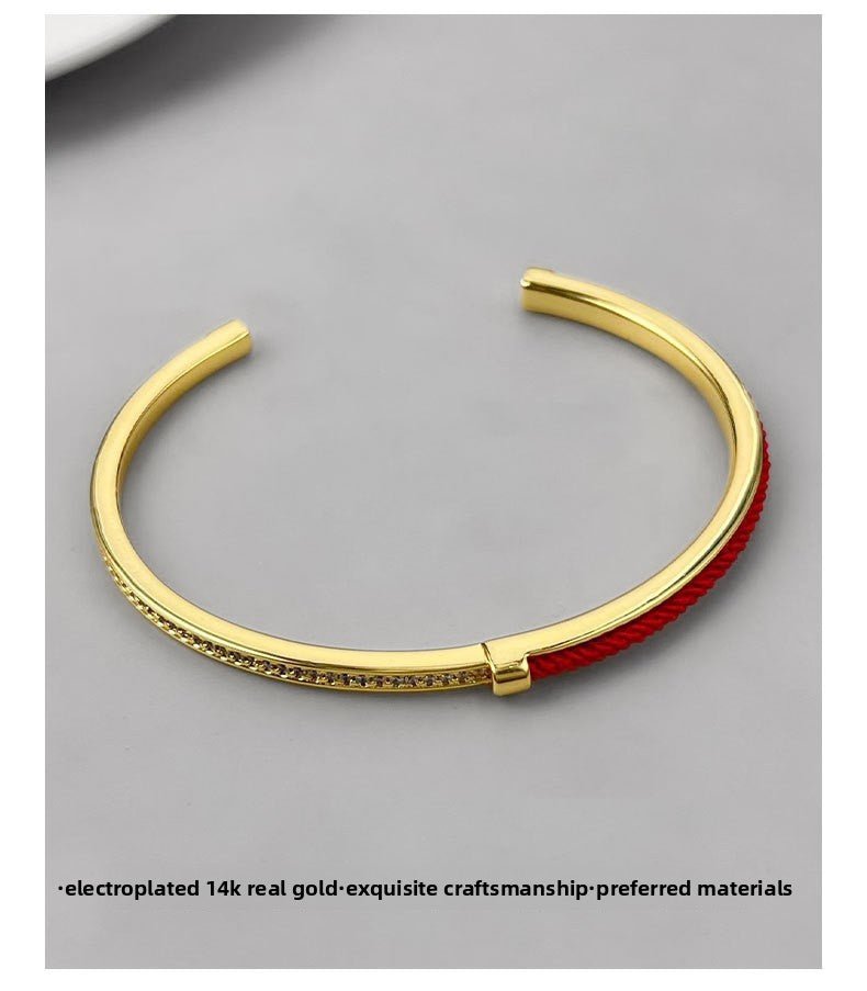 red string bracelet with zircon stones – adjustable & stylish gold - plated bracelet for women | light luxury & good luck - star8s