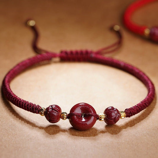 Romantic Natural Cinnabar Bracelet: Peace Buckle Couple Gift | STAR8S