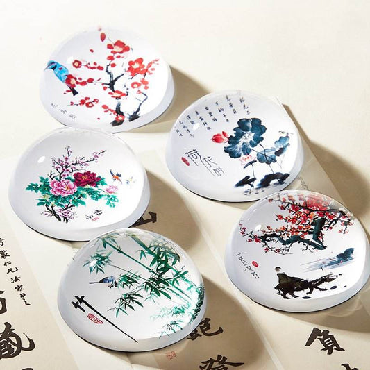 Round Crystal - style Paperweight - Chinese - style Patterns, Practical and Beautiful, Ideal for Study Decoration - STAR8S
