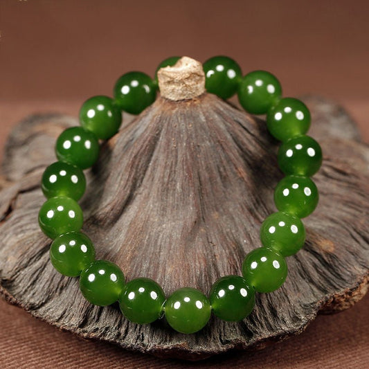 Spinach Green Hetian Jade Bracelet for Women - Elegant 10mm Bead Jewelry, Perfect Gift - STAR8S