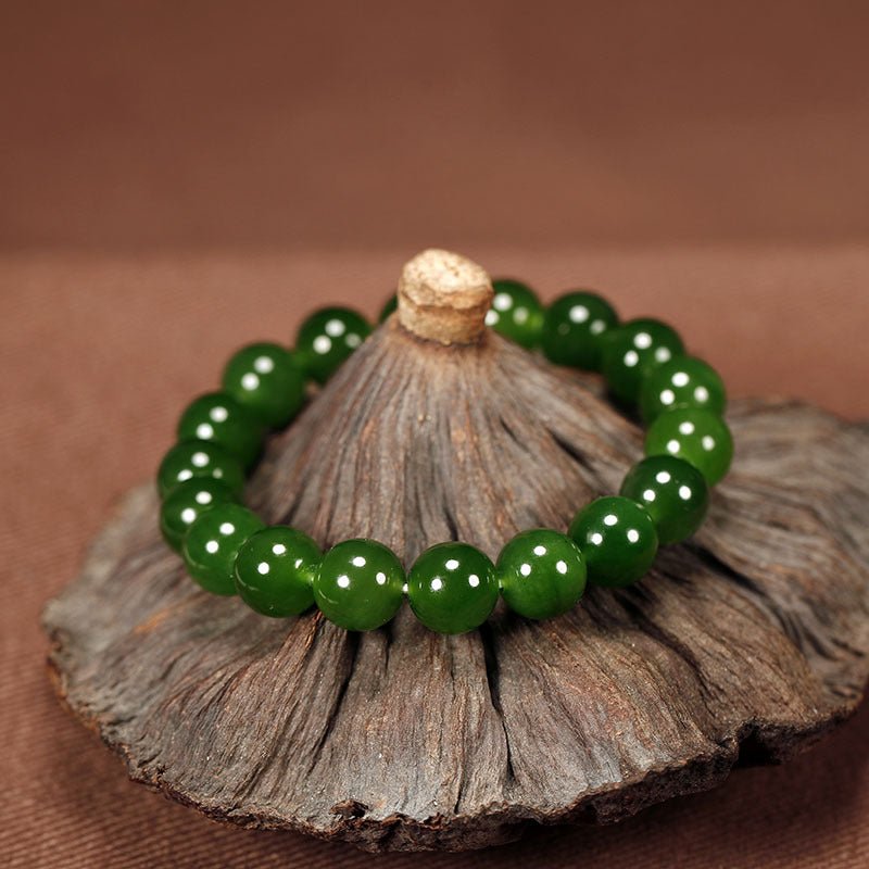 spinach green hetian jade bracelet for women - elegant 10mm bead jewelry, perfect gift - star8s