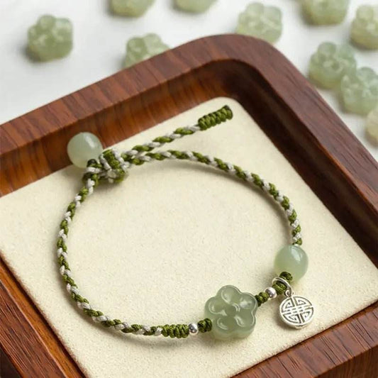STAR8S Handmade Plum Blossom Jade Braided Bracelet: Chinese Auspicious Prosperity Accessory - STAR8S