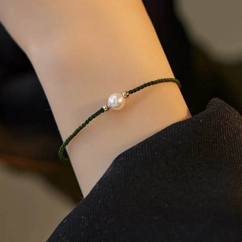 star8s natural pearl bead luck braid string bracelet: chinese - style elegant lucky accessory - star8s