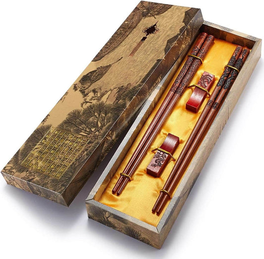 STAR8S Reusable Chinese Dragon and Phoenix Chopstick Set - with Holder and Portable Bag, a Traditional and Stylish Choice - STAR8S