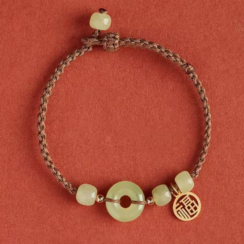star8s round peace buckle jade lotus braided bracelet: chinese auspicious abundance accessory - star8s