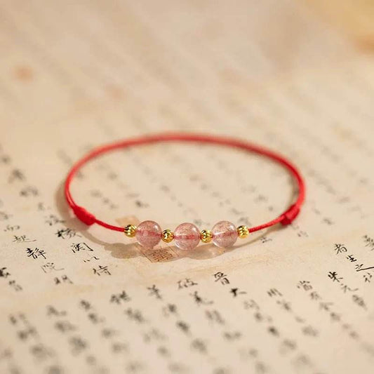 STAR8S Strawberry Crystal Beads Luck Red String Anklet: Chinese - style Romantic Lucky Accessory - STAR8S
