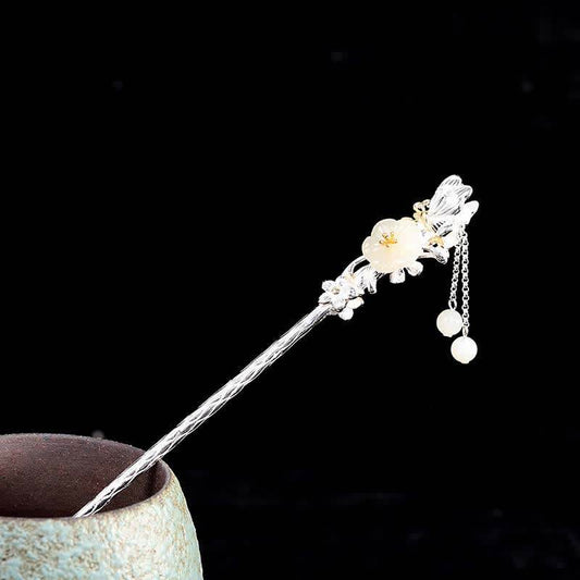 STAR8S White Jade Flower Blessing Hairpin: Chinese Ancient - style Exquisite Hair Accessory - STAR8S