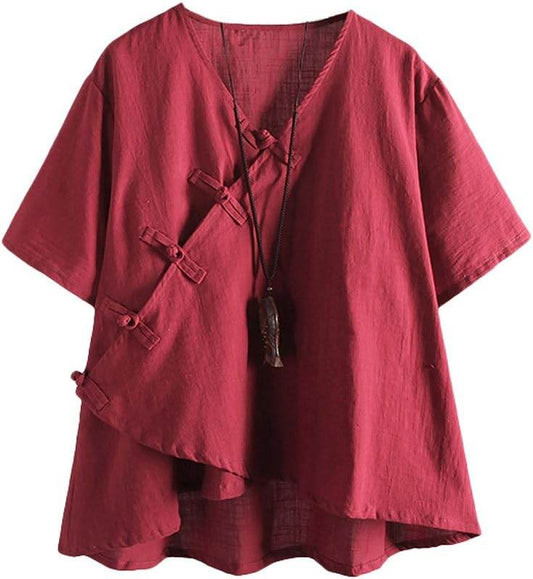 STAR8S Women's Linen Retro Chinese Frog Button Tops Blouse - STAR8S