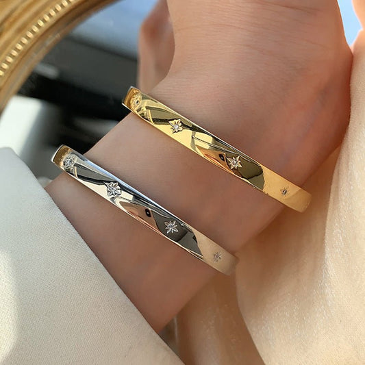 Starry Wide Open Cuff Bracelet for Women – Chic, Elegant, Luxury Metal Bracelet - STAR8S