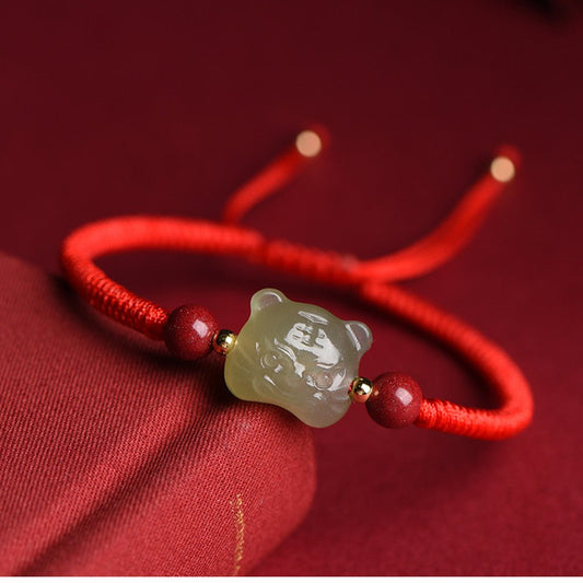 Tiger Power Hetian Jade Bracelet - Red String for Courage & Strength - STAR8S