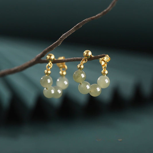 Vintage Hetian Jade Earrings – 925 Silver Gold Hoop, Short Minimalist Design - STAR8S