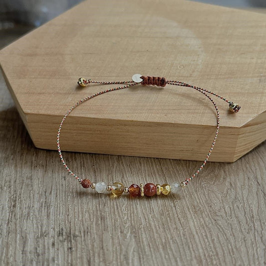 Wealth & Prosperity Red String Bracelet - Citrine & Goldstone for Good Luck - STAR8S