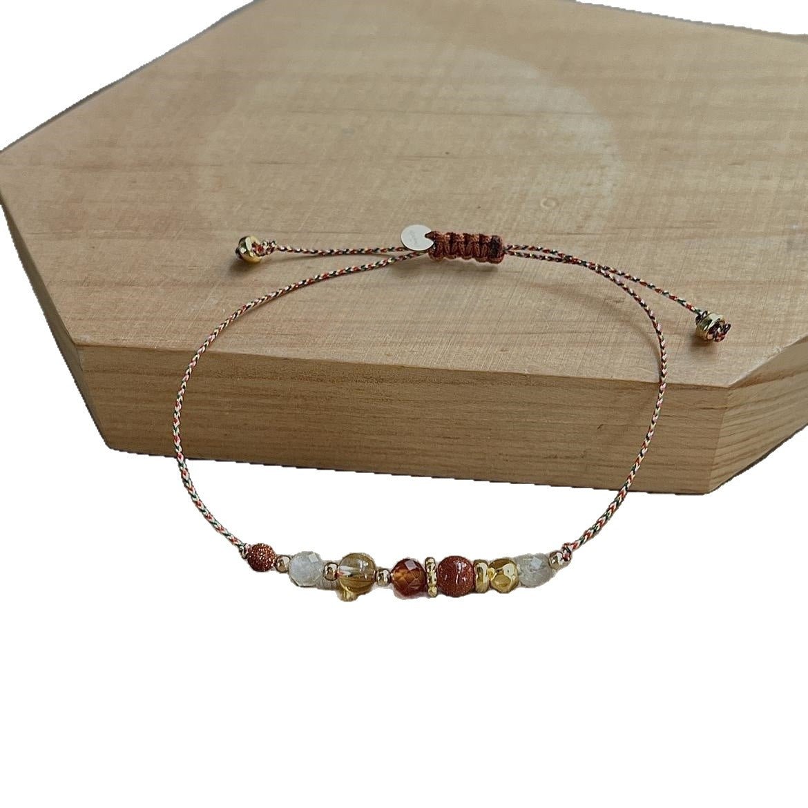 wealth & prosperity red string bracelet - citrine & goldstone for good luck - star8s