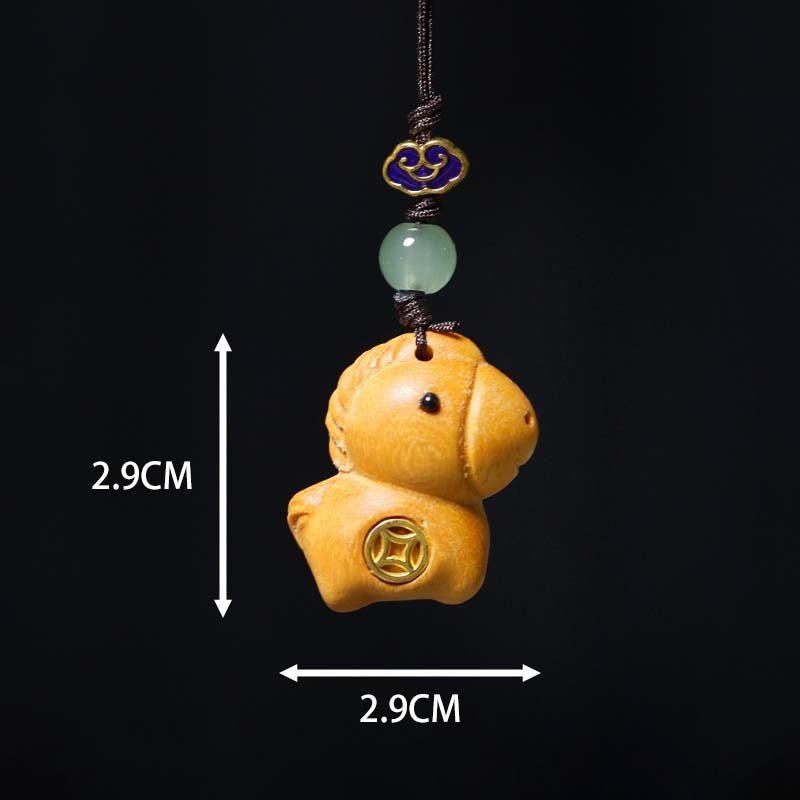 wooden keychain horse zodiac car pendant, handmade sandalwood & cypress - star8s