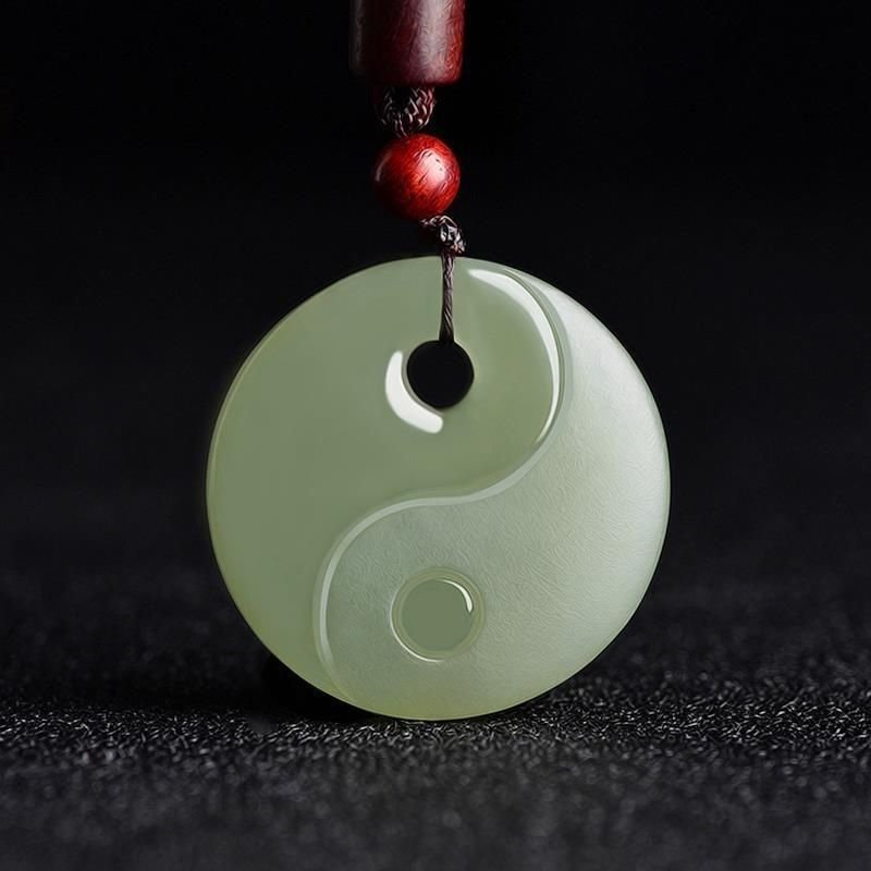 yin - yang jade necklace for men & women - green jade tai chi amulet pendant - adjustable cord necklace - star8s