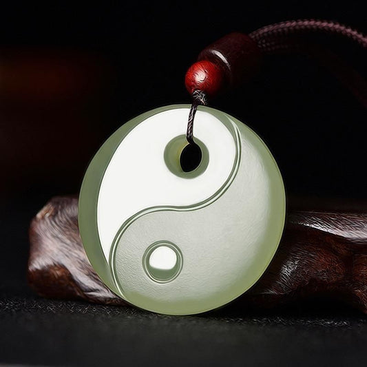 Yin - Yang Jade Necklace for Men & Women - Green Jade Tai Chi Amulet Pendant - Adjustable Cord Necklace - STAR8S