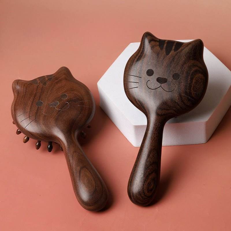 Cat-Shaped Sandalwood Chiness Hair Comb – Scalp Massage & Anti-Static, Daily Use Adorable & Relaxing Care