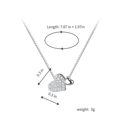 Double Heart Pendant Necklace for Women Crystal Pavé Interlocking Hearts Charm Choker Dainty Layering Clavicle Chain Sweet Romantic Aesthetic Light Luxury Ins Trendy Costume Jewelry Anniversary Birthday Gift for Girlfriend Teen Girls 40cm+5cm